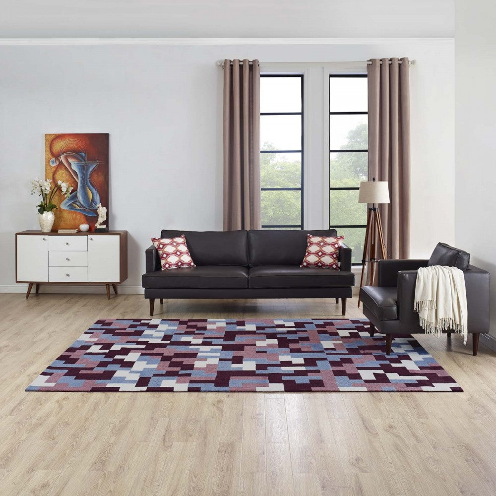 Andela Interlocking Block Mosaic 8x10 Area Rug, Multicolored Red and Light Blue