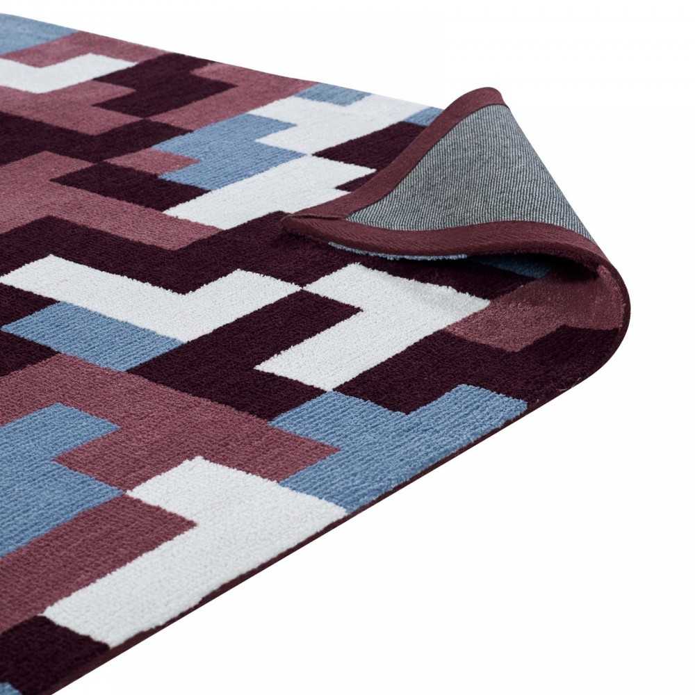Andela Interlocking Block Mosaic 8x10 Area Rug, Multicolored Red and Light Blue