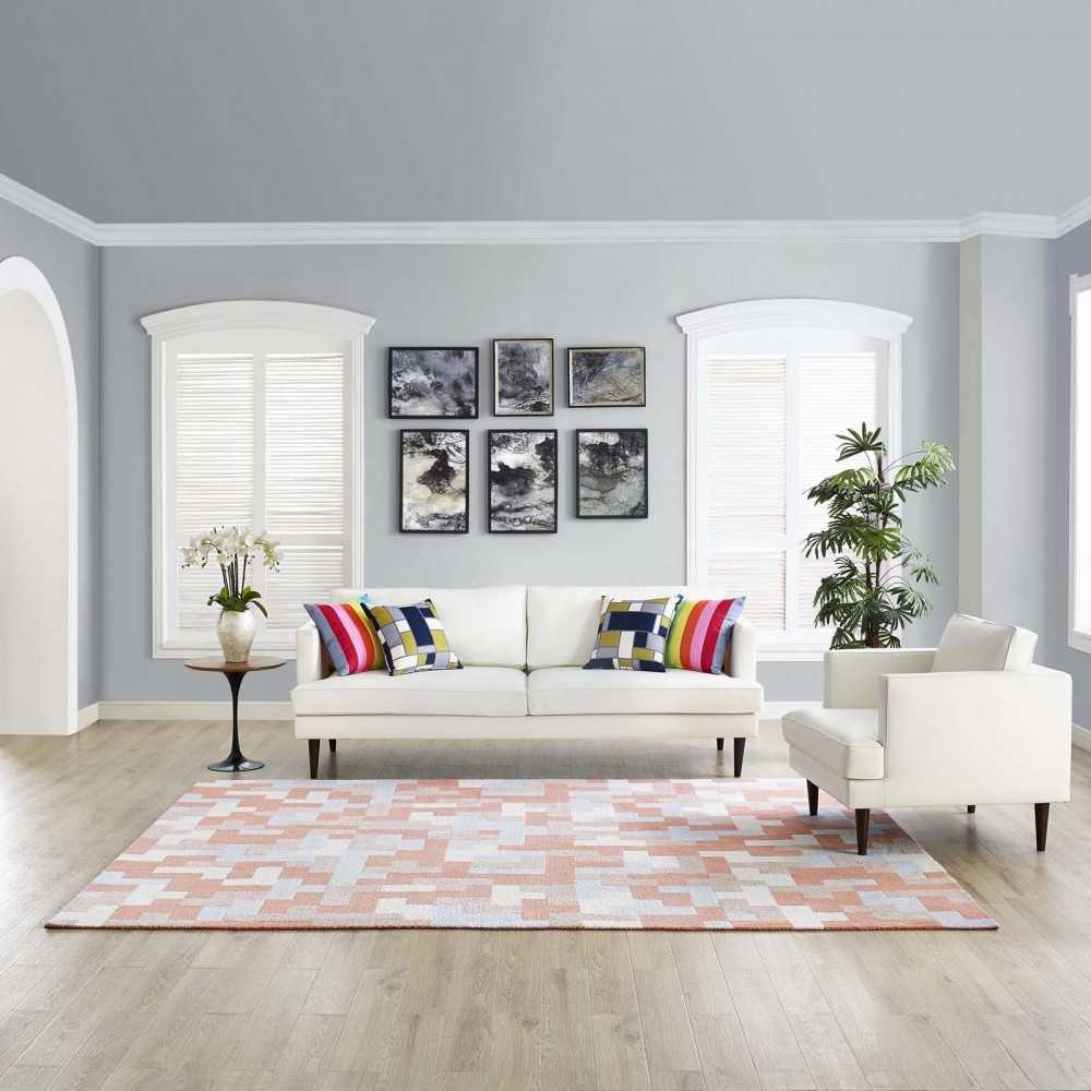 Andela Interlocking Block Mosaic 8x10 Area Rug, Multicolored Coral and Light Blue