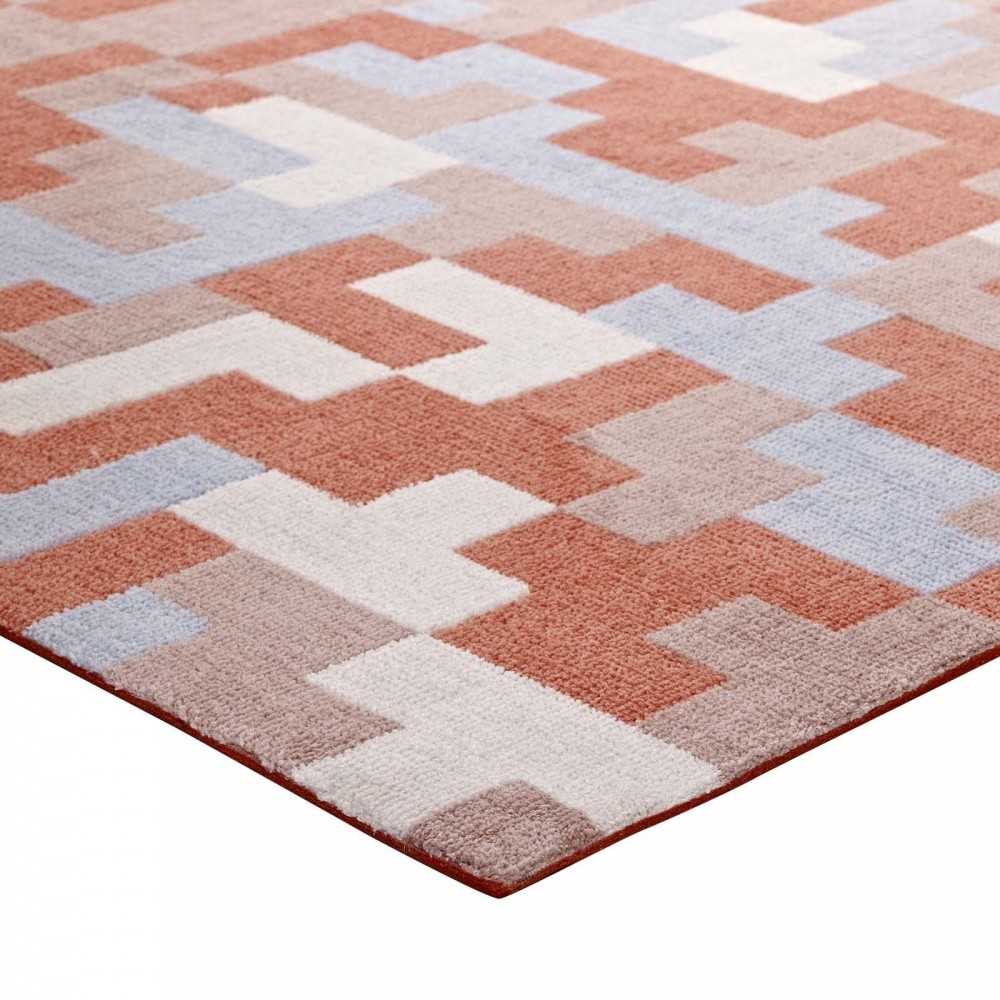 Andela Interlocking Block Mosaic 8x10 Area Rug, Multicolored Coral and Light Blue