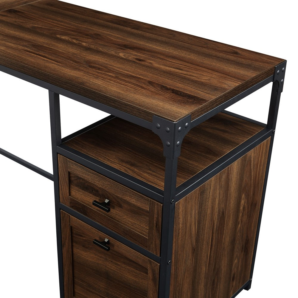 Angle Iron L-Shaped Computer Desk with Storage - Dark Walnut