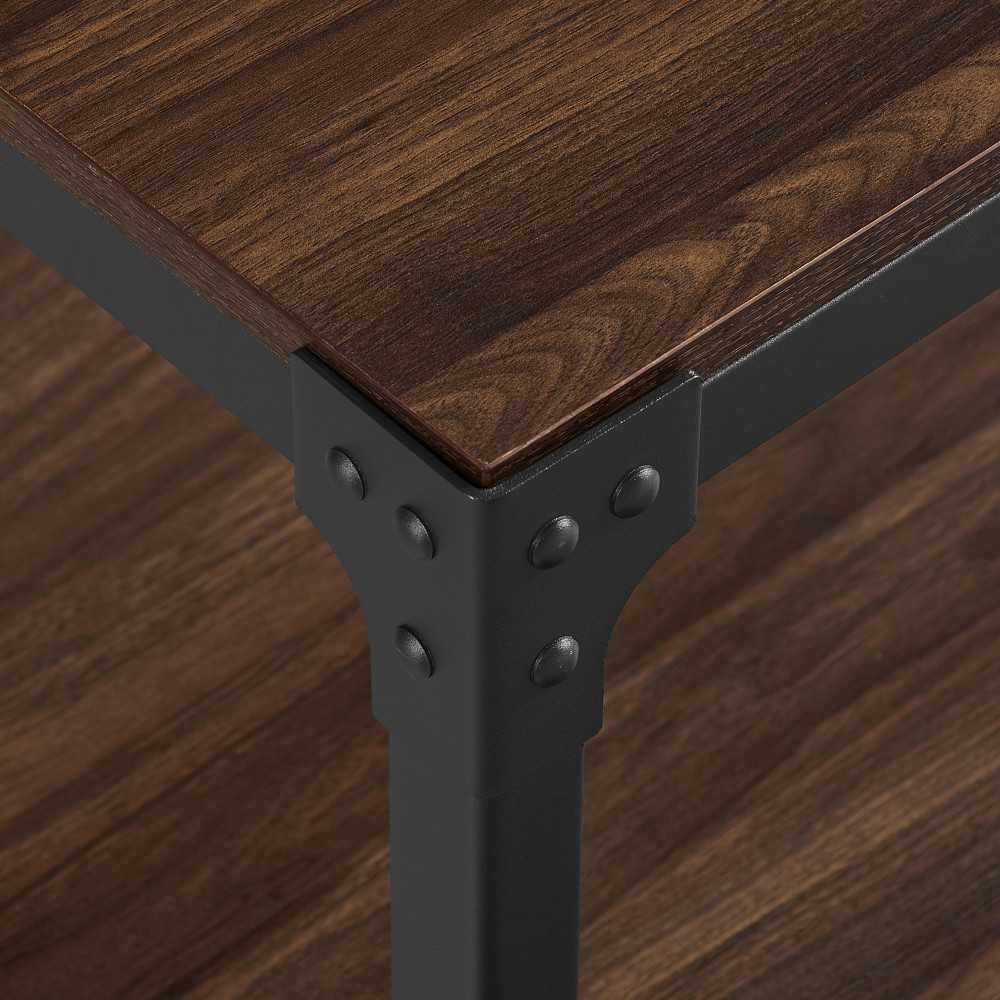 Angle Iron Rustic Wood End Side Table, Set of 2 - Dark Walnut