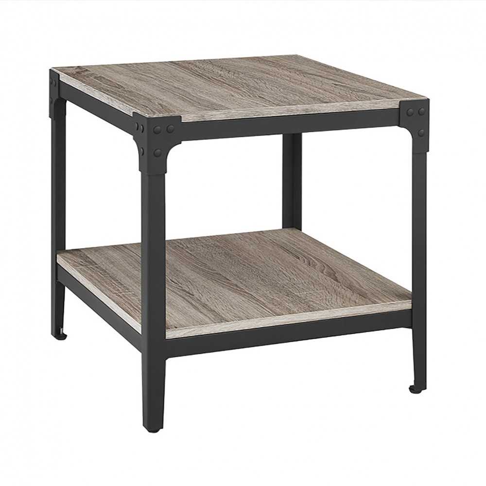 Angle Iron Rustic Wood End Side Table, Set of 2 - Driftwood