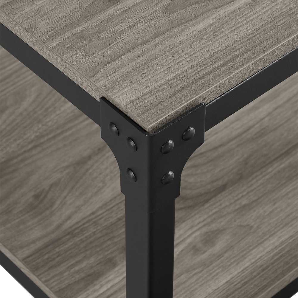 Angle Iron Rustic Wood End Side Table, Set of 2 - Slate Gray