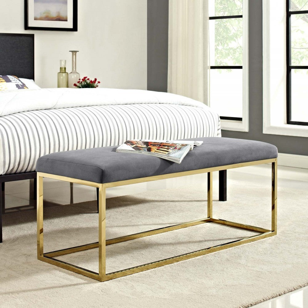Anticipate Fabric Bench, Gold Gray