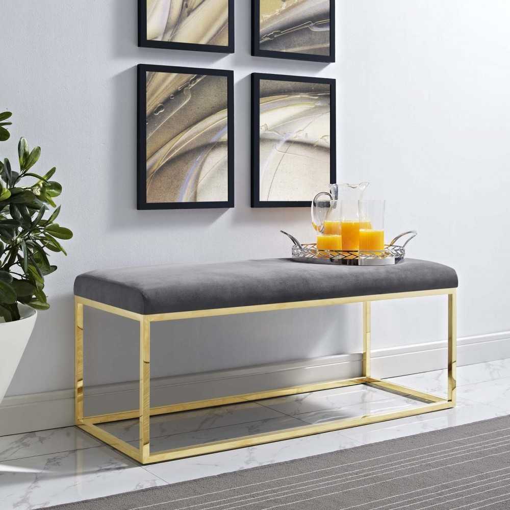 Anticipate Fabric Bench, Gold Gray