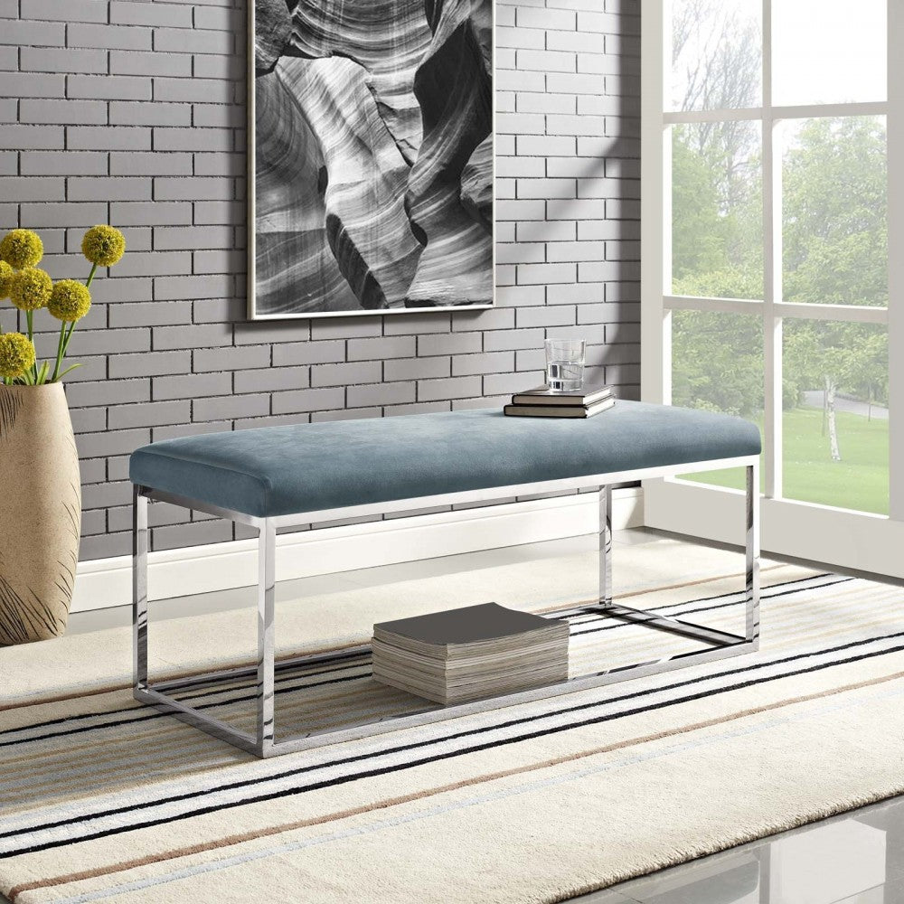 Anticipate Performance Velvet Bench, Sea Blue