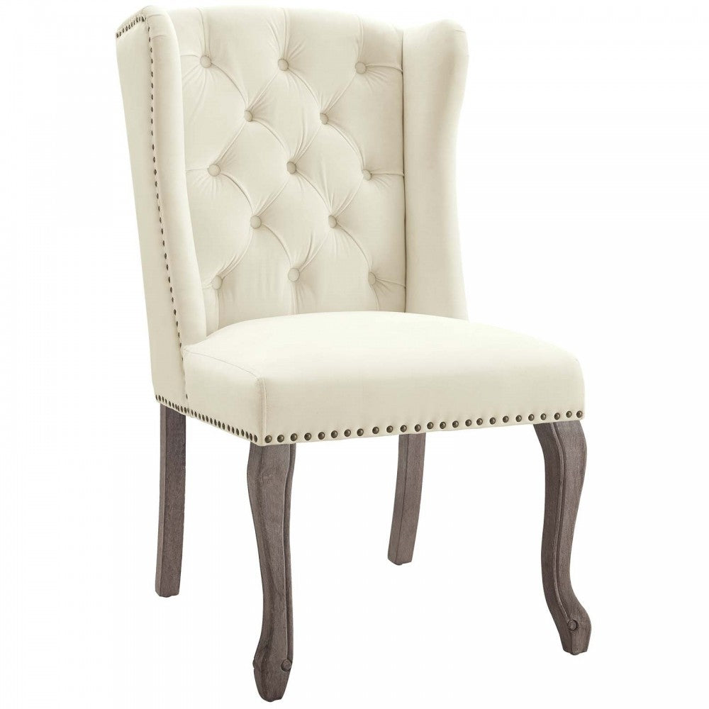 Apprise French Vintage Dining Performance Velvet Side Chair, Ivory