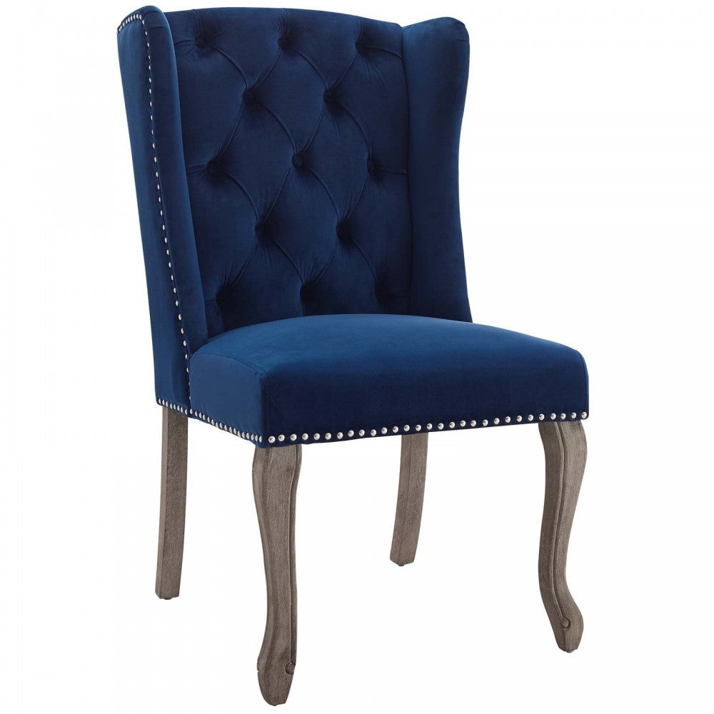 Apprise French Vintage Dining Performance Velvet Side Chair, Navy