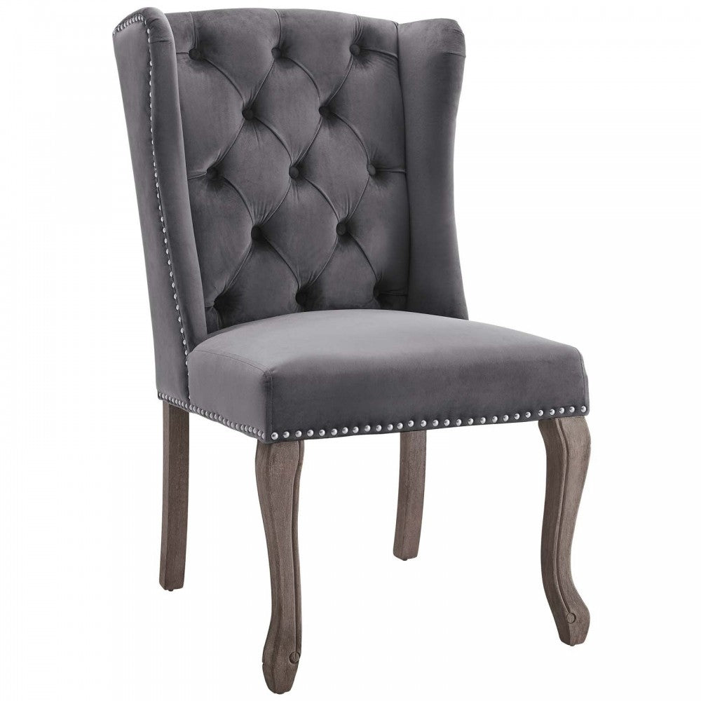Apprise French Vintage Dining Performance Velvet Side Chair, Gray