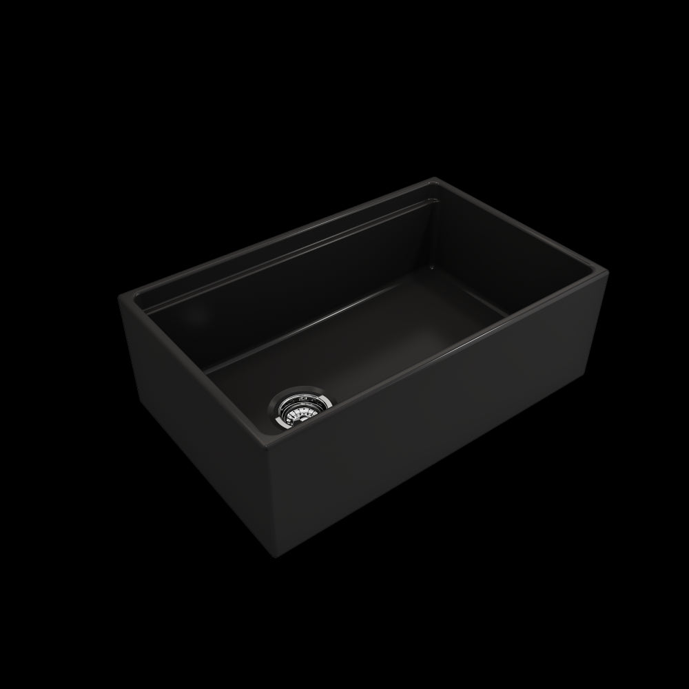 Apron Front Step Rim with Integrated Work Station Fireclay 30 in. Single Bowl Kitchen Sink with Accessories in Matte Black