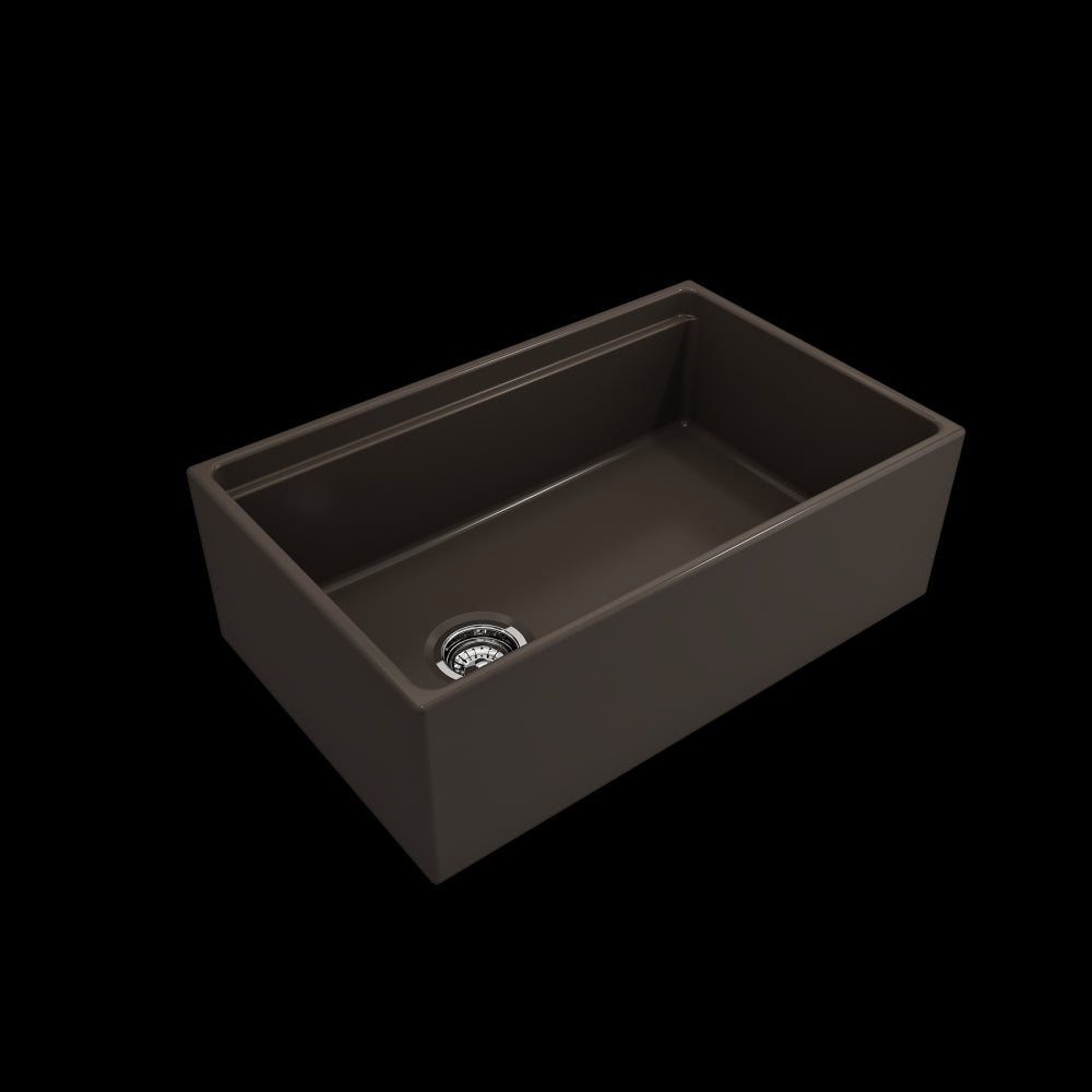Apron Front Step Rim with Integrated Work Station Fireclay 30 in. Single Bowl Kitchen Sink with Accessories in Matte Brown