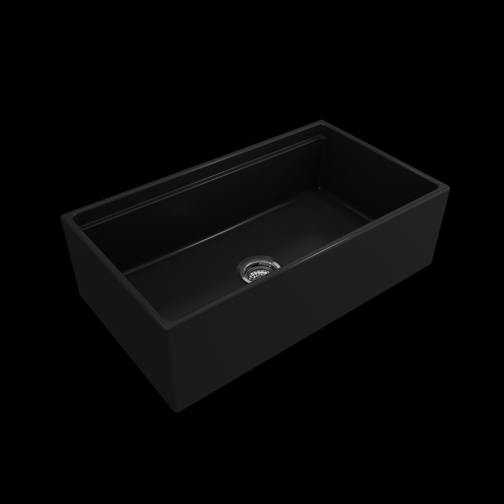 Apron Front Step Rim with Integrated Work Station Fireclay 33 in. Single Bowl Kitchen Sink with Accessories in Matte Black