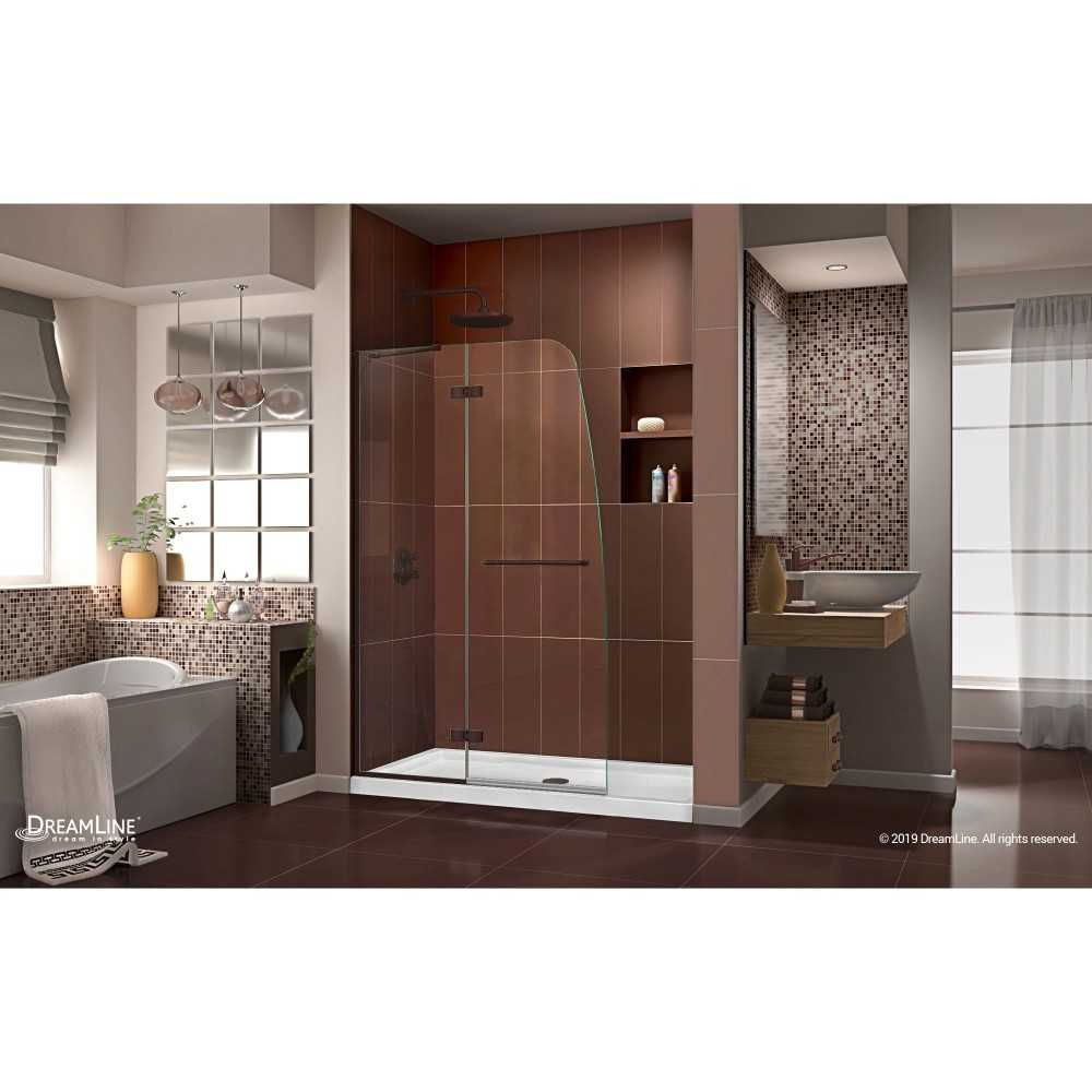 Aqua Ultra 45 in. W x 72 in. H Frameless Hinged Shower Door in Oil Rubbed Bronze