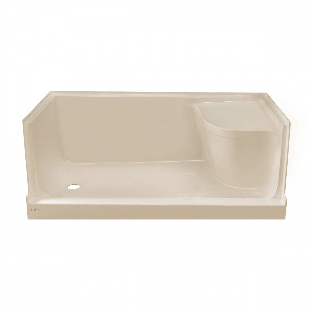 Aquatique 60x32 Single Threshold Shower Base, LH Drain, RH Seat, Biscuit