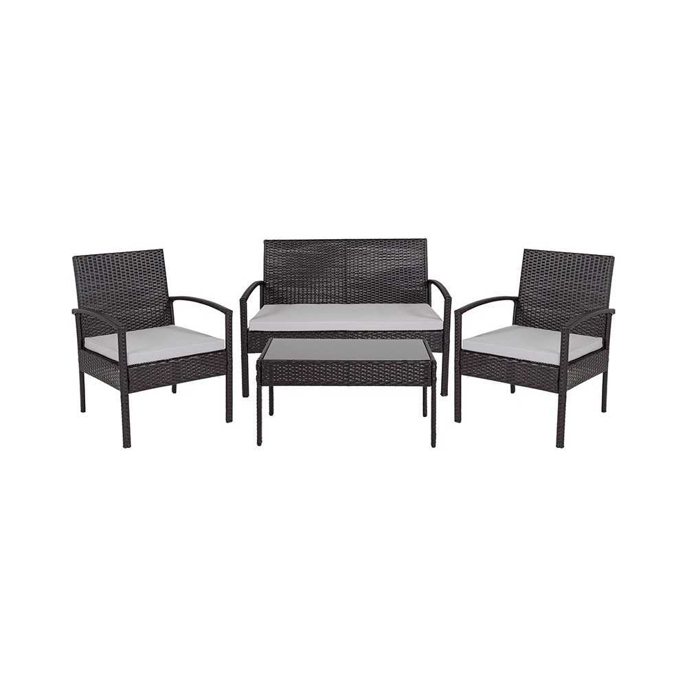 Aransas Series 4 Piece Black Patio Set with Steel Frame and Gray Cushions