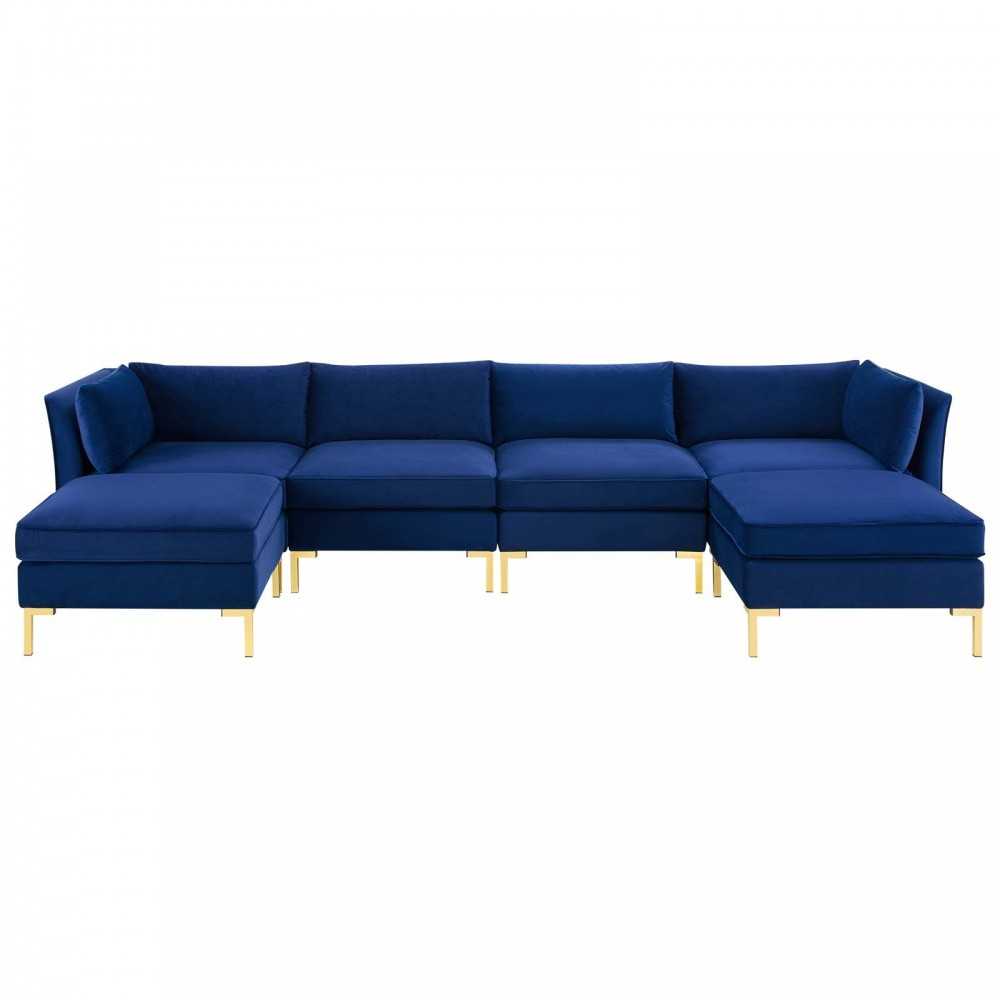 Ardent 6-Piece Performance Velvet Sectional Sofa, Navy, EEI-4272-NAV