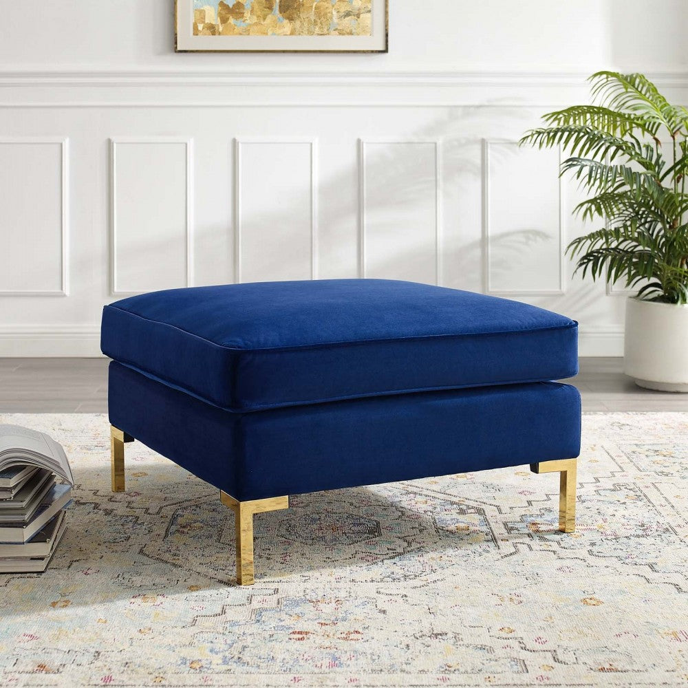 Ardent Performance Velvet Ottoman, Navy