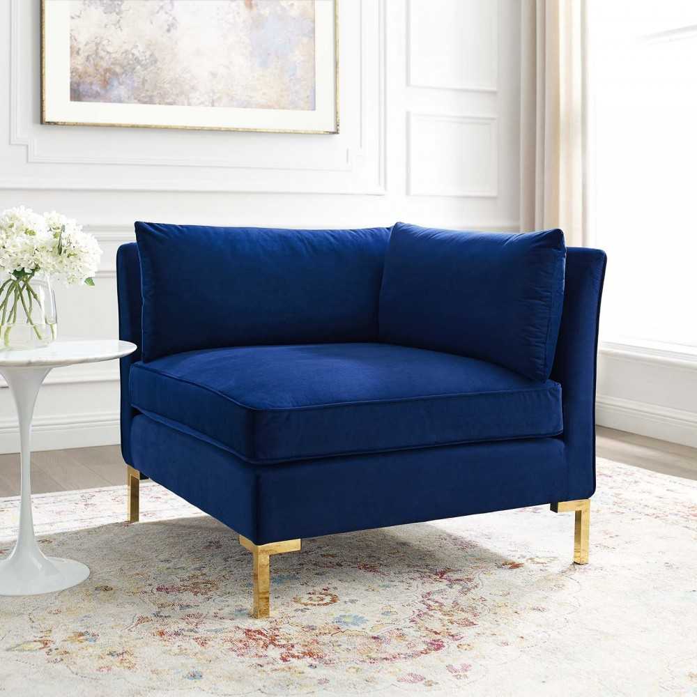Ardent Performance Velvet Sectional Sofa Corner Chair, Navy
