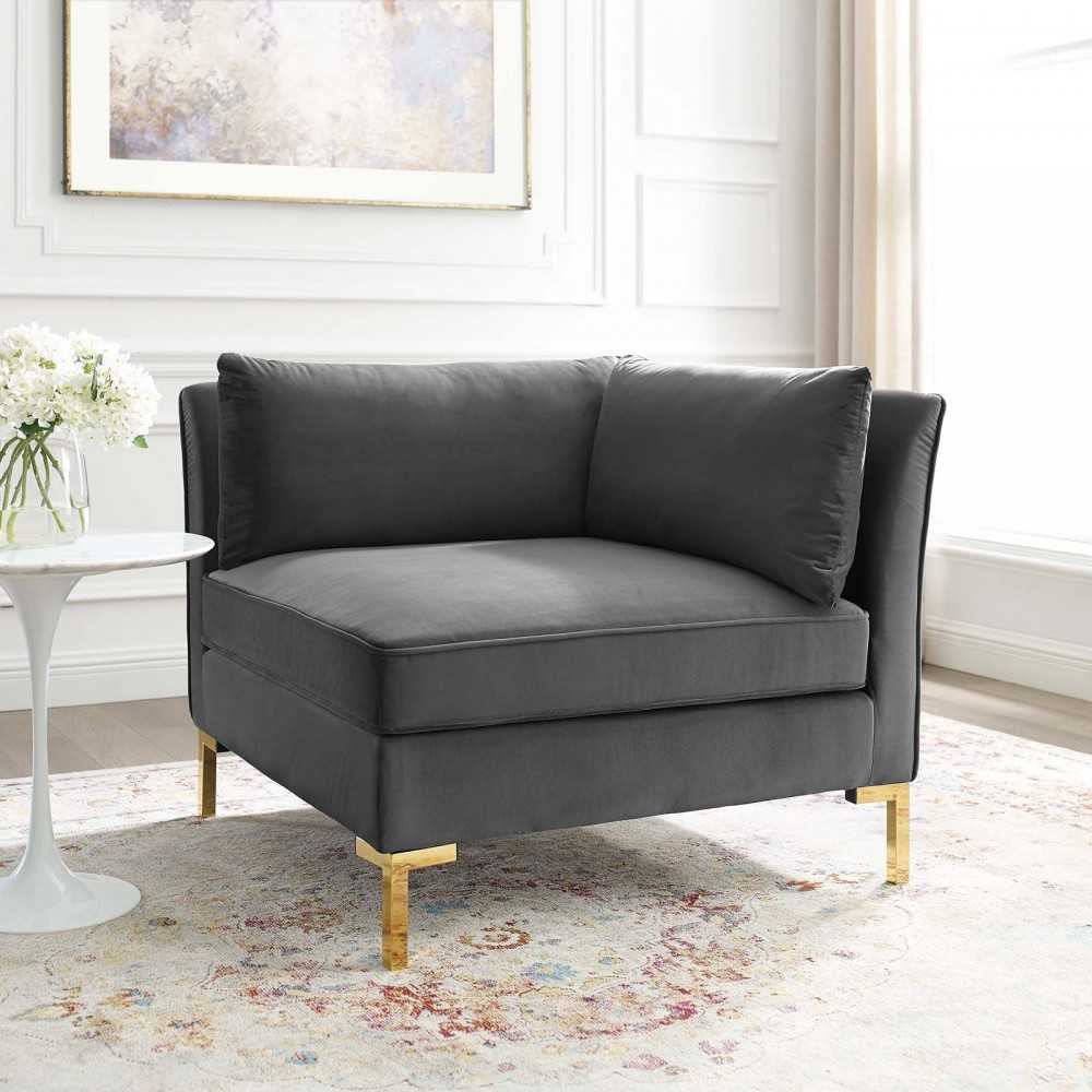 Ardent Performance Velvet Sectional Sofa Corner Chair, Gray