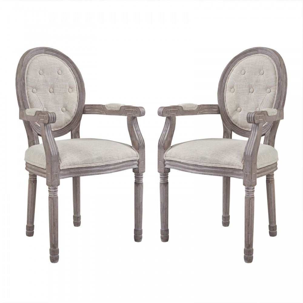 Arise Vintage French Upholstered Fabric Dining Armchair Set of 2, Gray, EEI-3106-BEI-SET