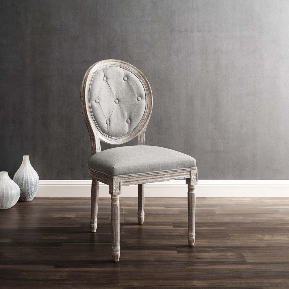 Arise Vintage French Upholstered Fabric Dining Side Chair, Light Gray