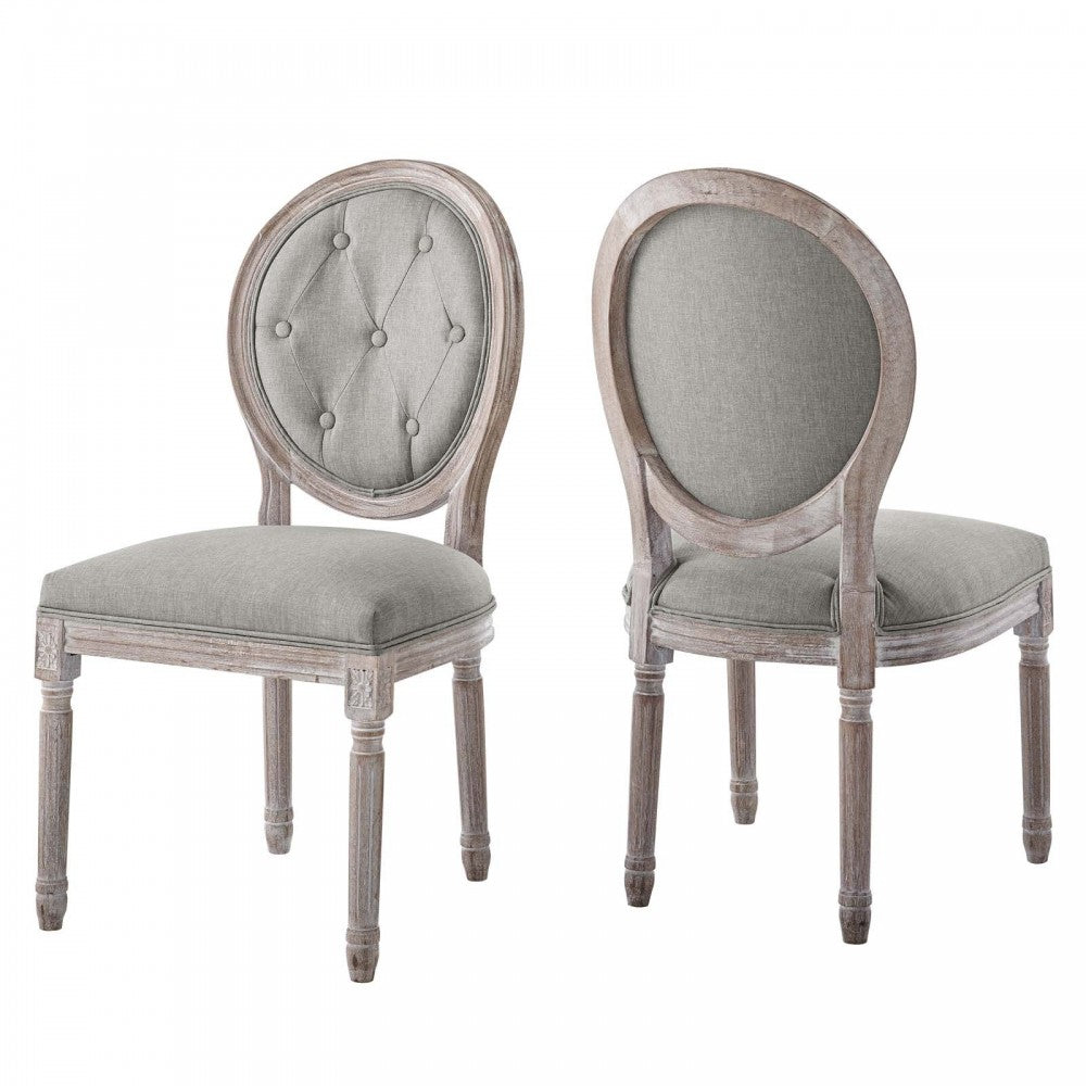 Arise Vintage French Upholstered Fabric Dining Side Chair Set of 2, Gray