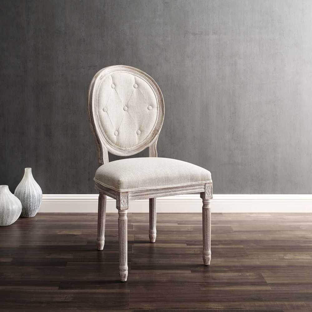 Arise Vintage French Upholstered Fabric Dining Side Chair Set of 2, White