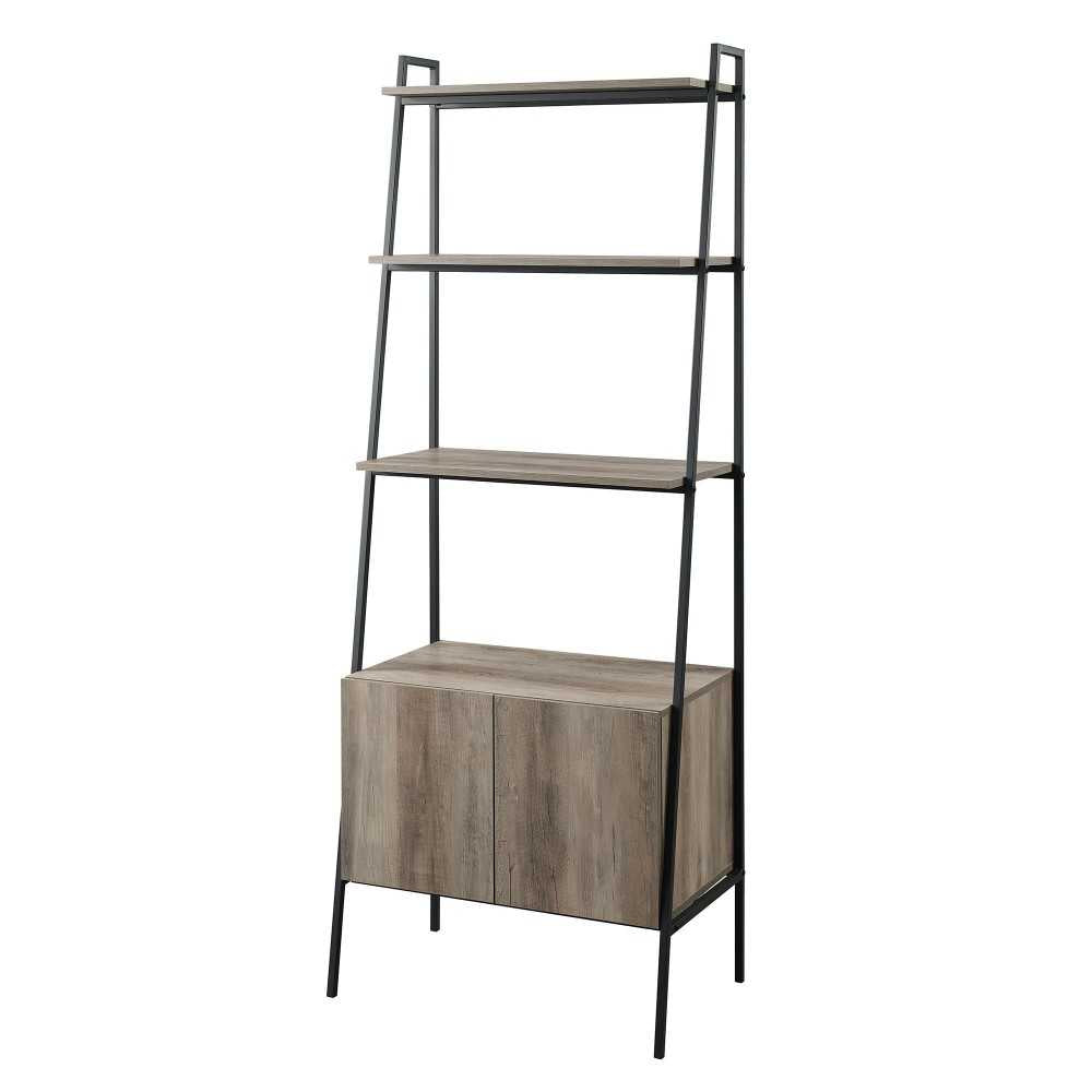 Arlo 72" Industrial Modern Ladder Shelf with Cabinet - Gray Wash