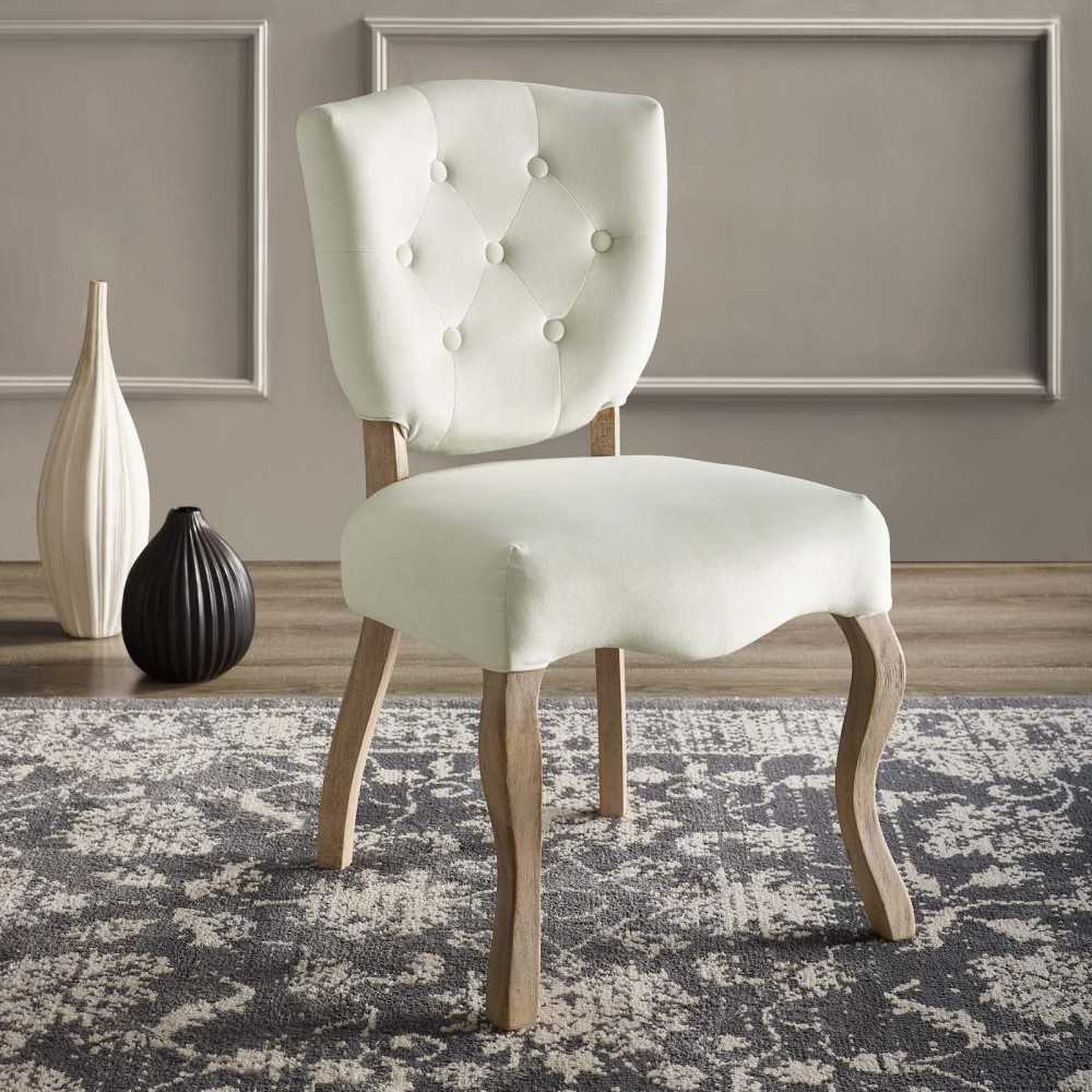 Array Vintage French Performance Velvet Dining Side Chair, Ivory