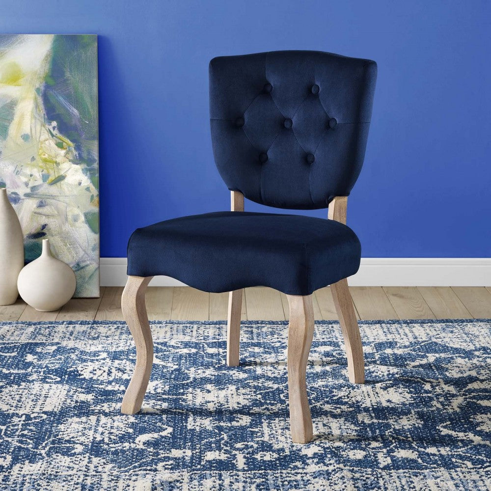 Array Vintage French Performance Velvet Dining Side Chair, Midnight Blue