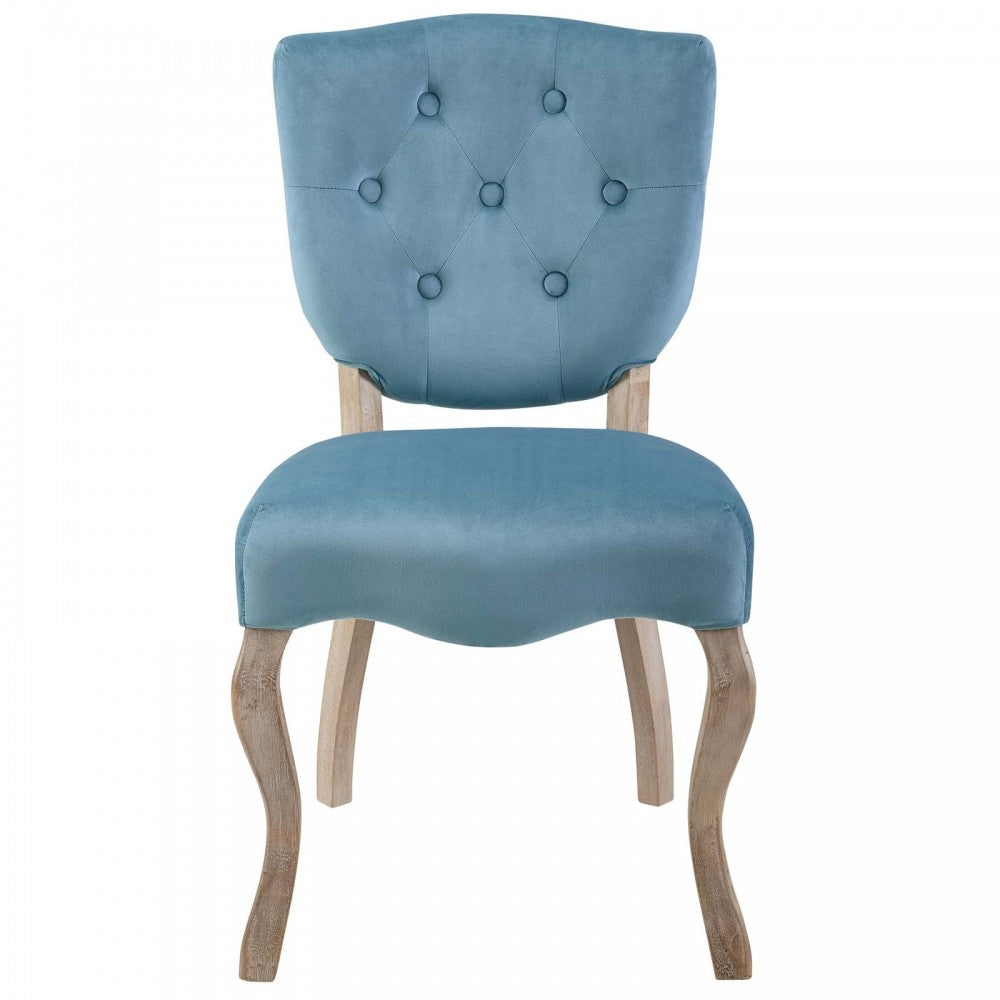 Array Vintage French Performance Velvet Dining Side Chair, Sea Blue
