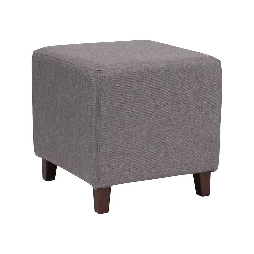 Ascalon Upholstered Ottoman Pouf in Light Gray Fabric
