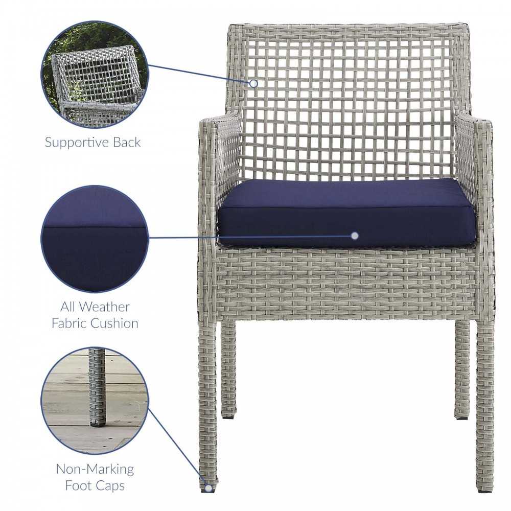 Aura Dining Armchair Outdoor Patio Wicker Rattan Set of 4, Gray Navy