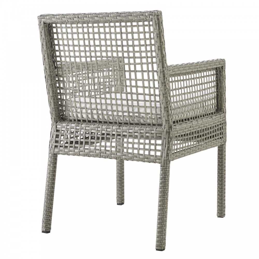 Aura Dining Armchair Outdoor Patio Wicker Rattan Set of 4, Gray White