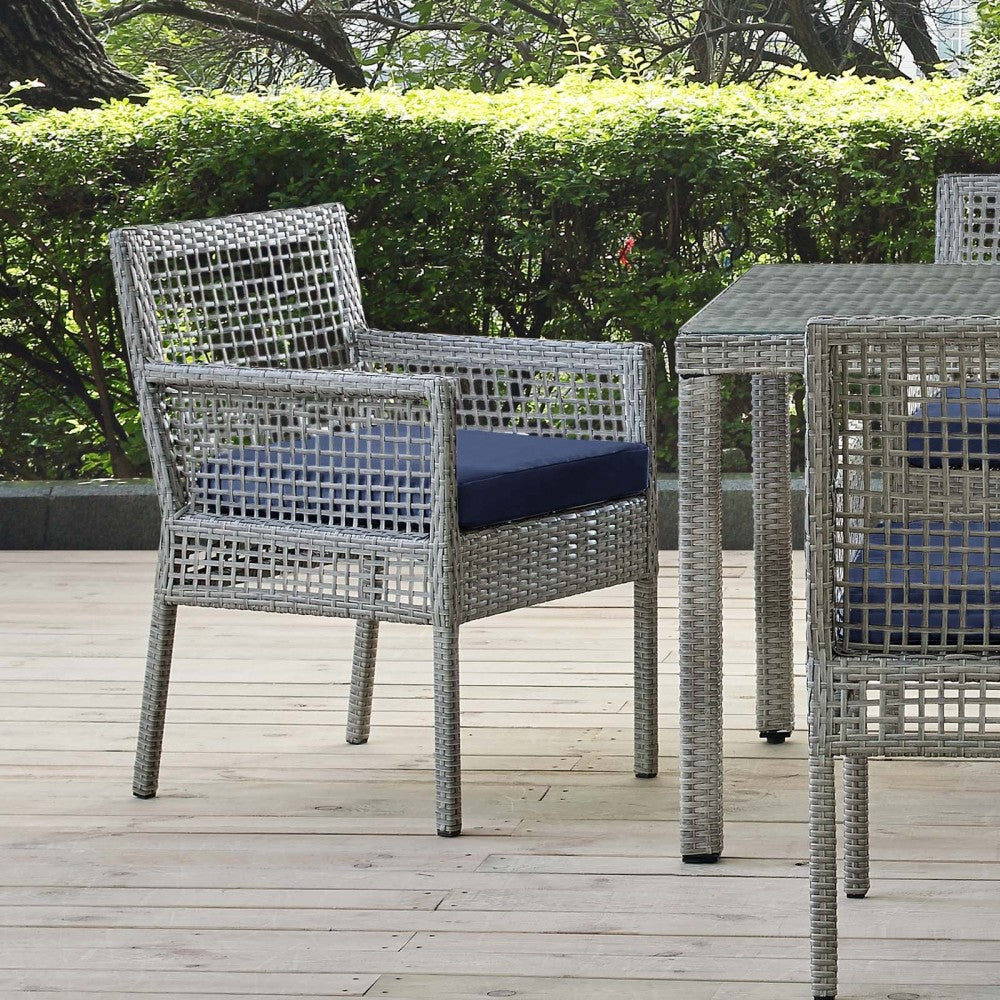 Aura Outdoor Patio Wicker Rattan Dining Armchair, Gold, EEI-2920-GRY-NAV