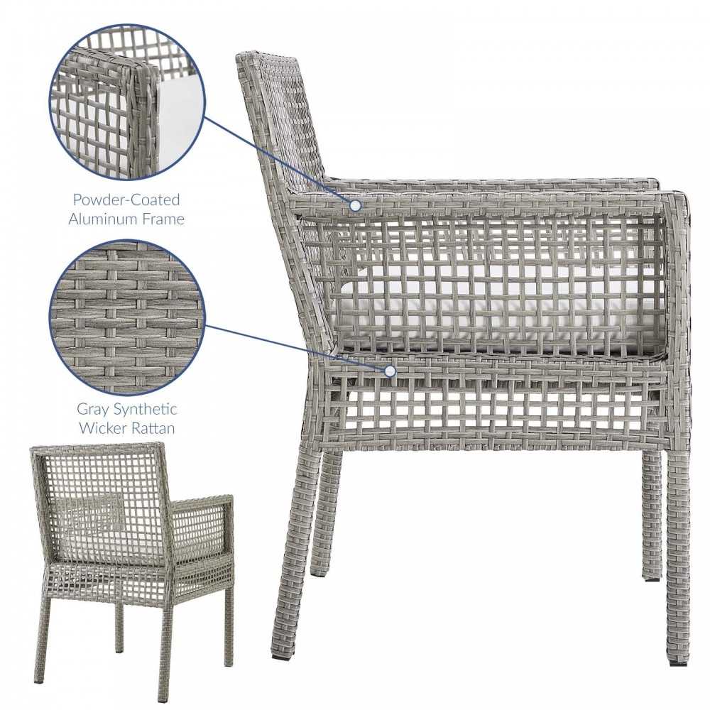 Aura Outdoor Patio Wicker Rattan Dining Armchair, Gold, EEI-2920-GRY-WHI