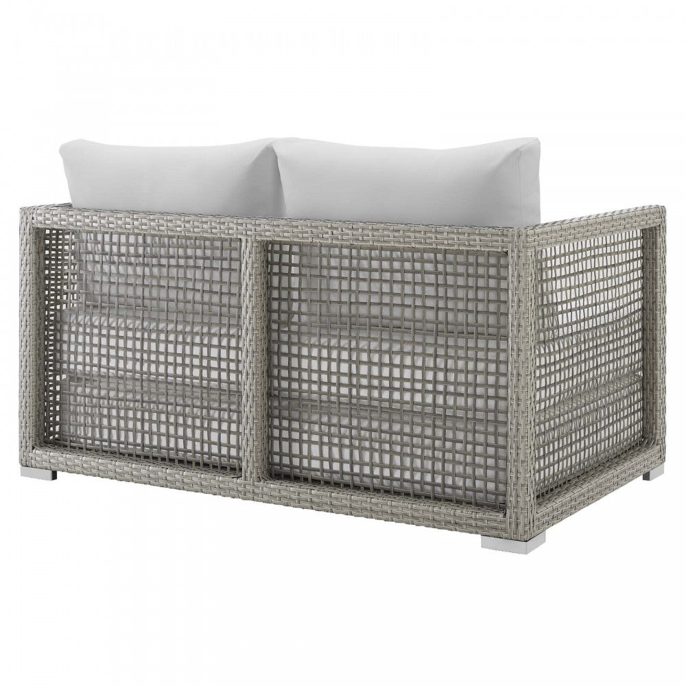 Aura Outdoor Patio Wicker Rattan Loveseat, Gold, EEI-2924-GRY-WHI