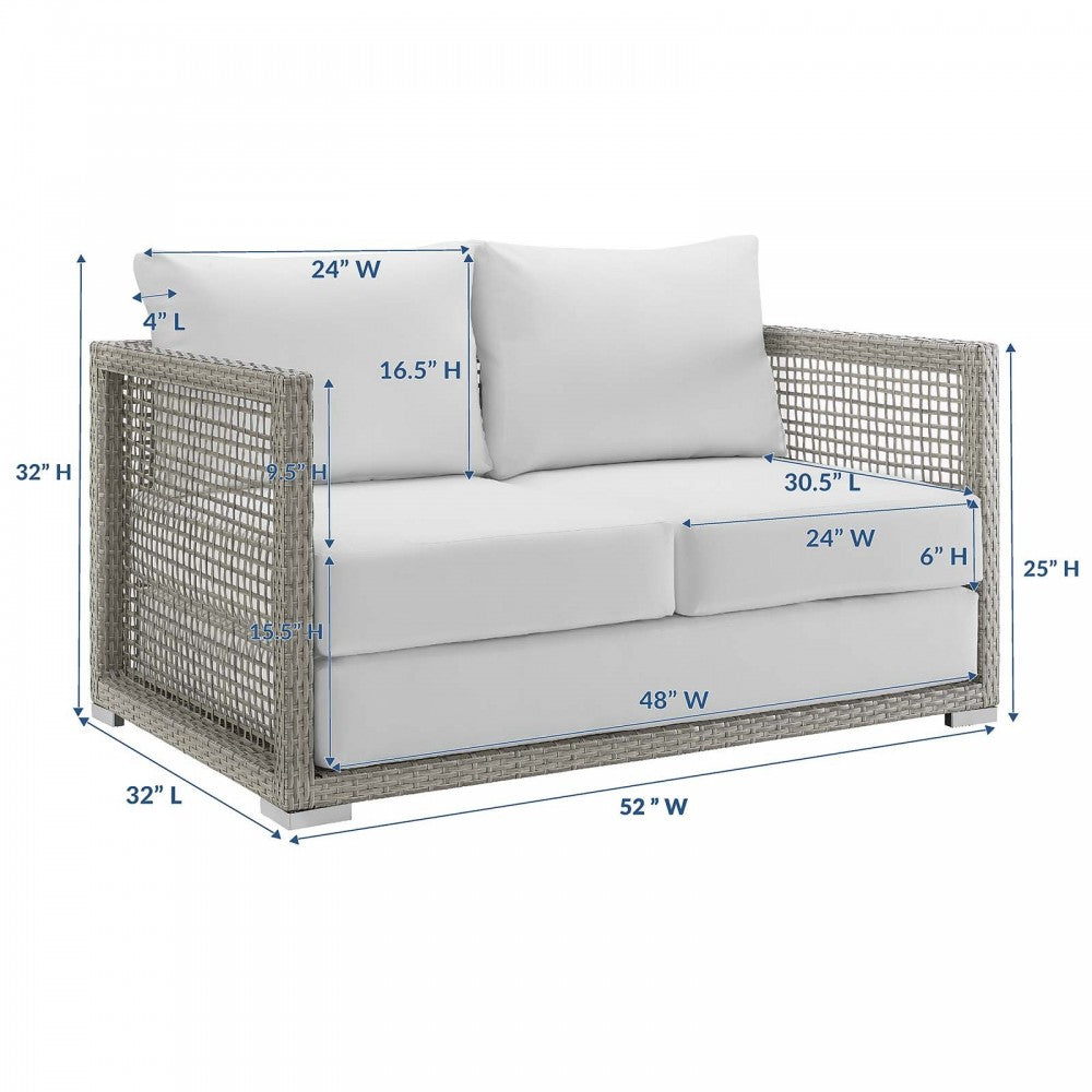 Aura Outdoor Patio Wicker Rattan Loveseat, Gold, EEI-2924-GRY-WHI
