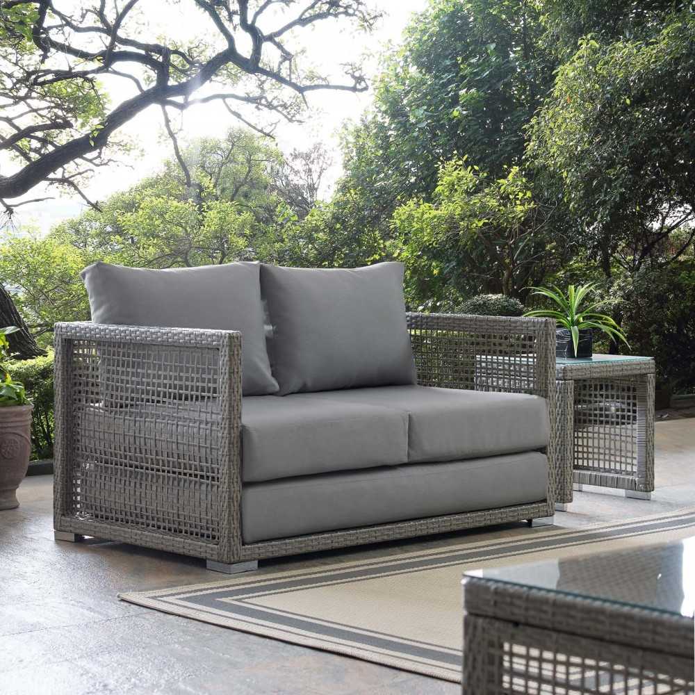 Aura Outdoor Patio Wicker Rattan Loveseat, Gray