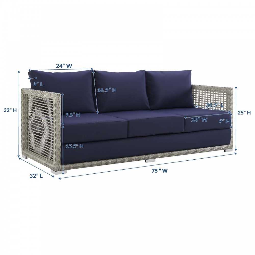 Aura Outdoor Patio Wicker Rattan Sofa, Gold, EEI-2923-GRY-NAV