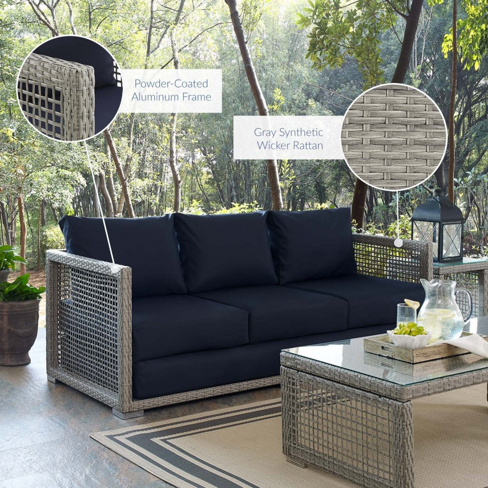 Aura Outdoor Patio Wicker Rattan Sofa, Gold, EEI-2923-GRY-NAV