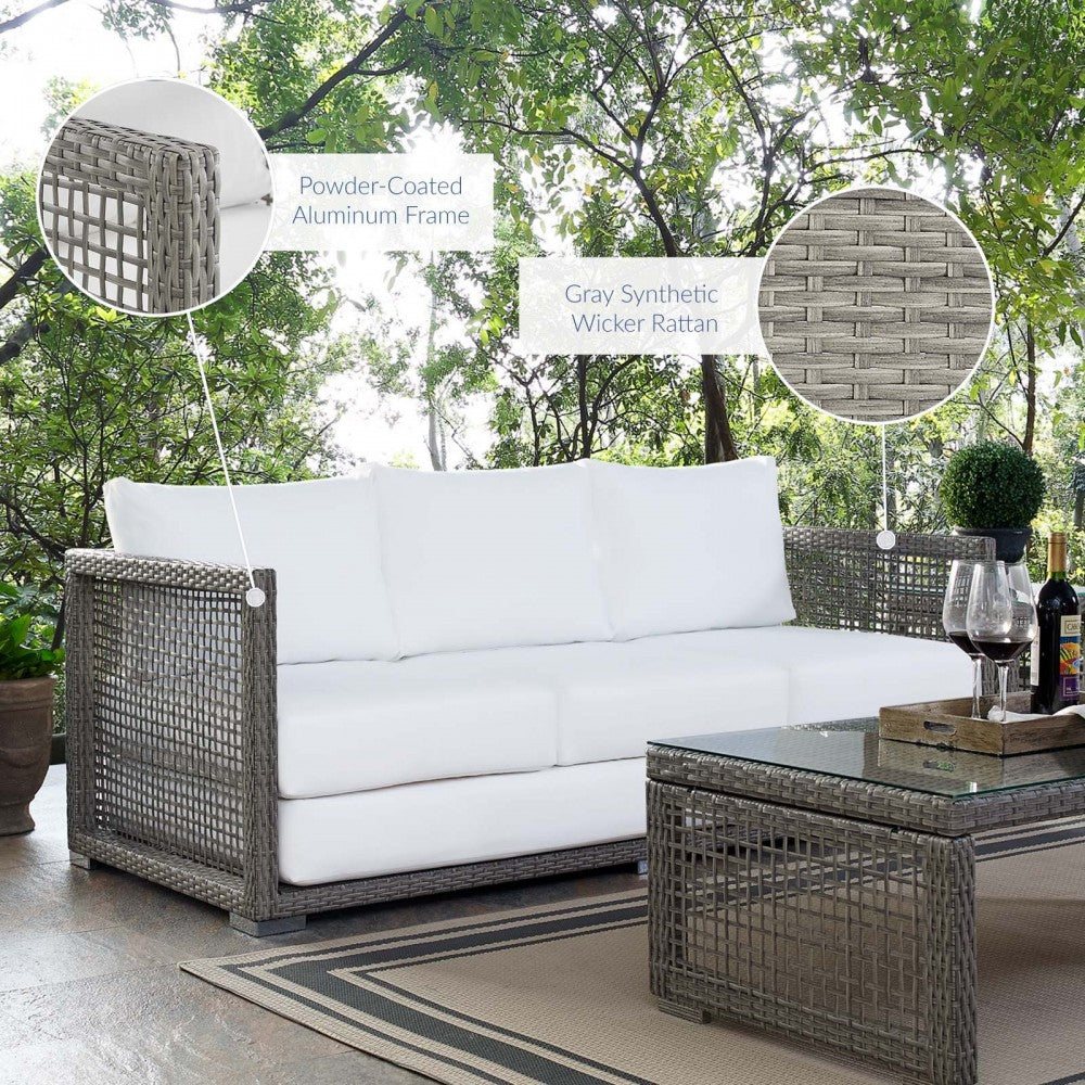 Aura Outdoor Patio Wicker Rattan Sofa, Gold, EEI-2923-GRY-WHI