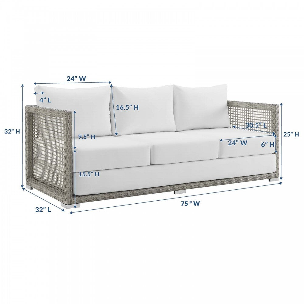 Aura Outdoor Patio Wicker Rattan Sofa, Gold, EEI-2923-GRY-WHI