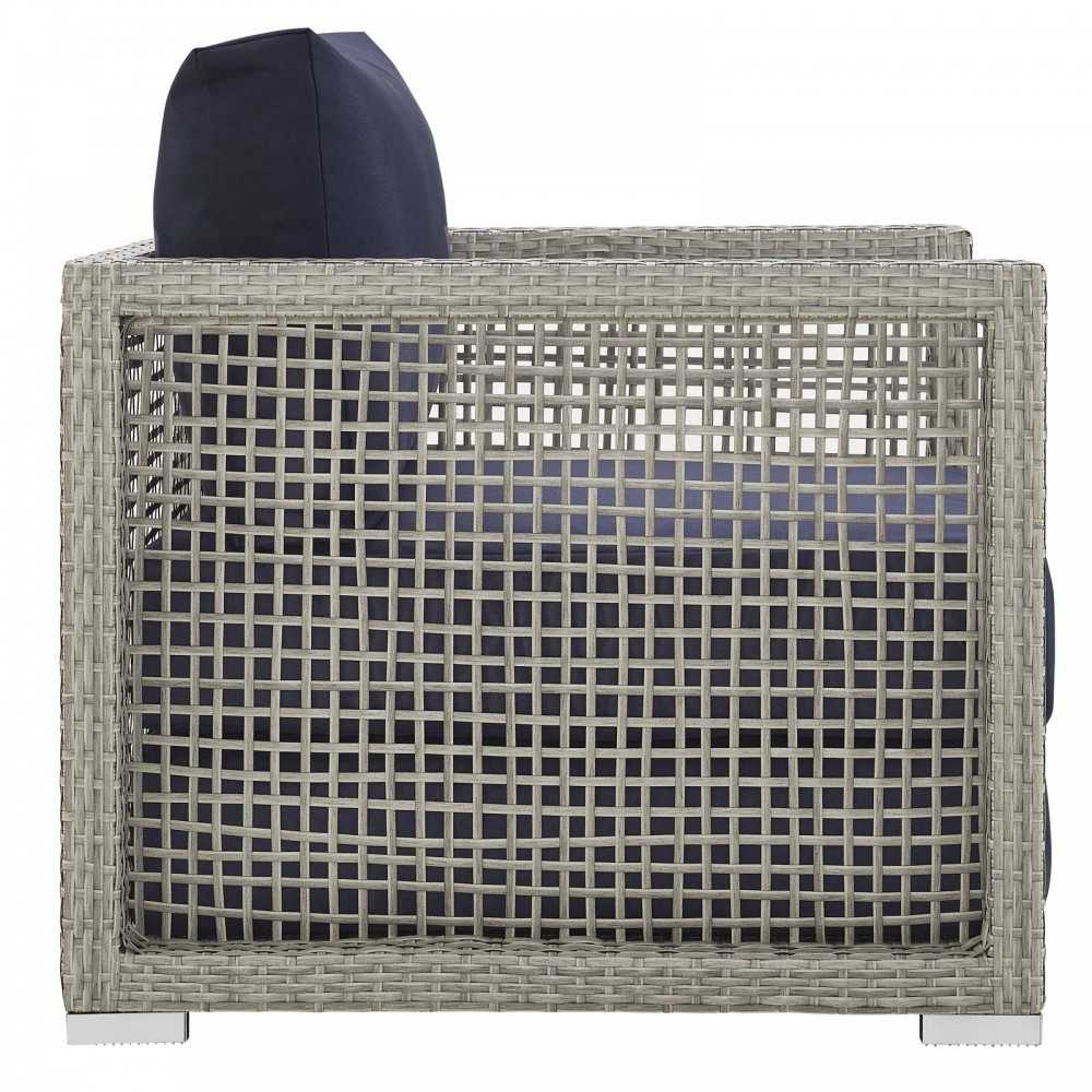 Aura Rattan Outdoor Patio Armchair, Black, EEI-2918-GRY-NAV