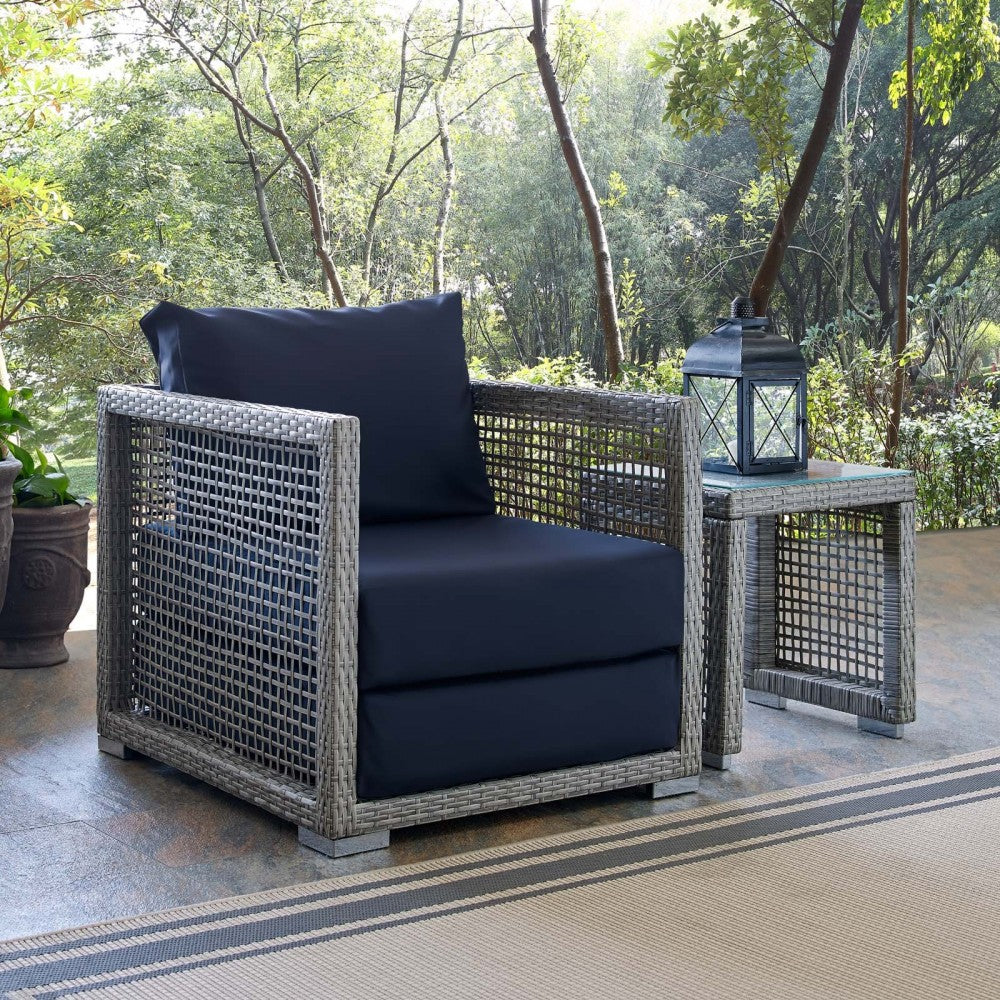 Aura Rattan Outdoor Patio Armchair, Black, EEI-2918-GRY-NAV