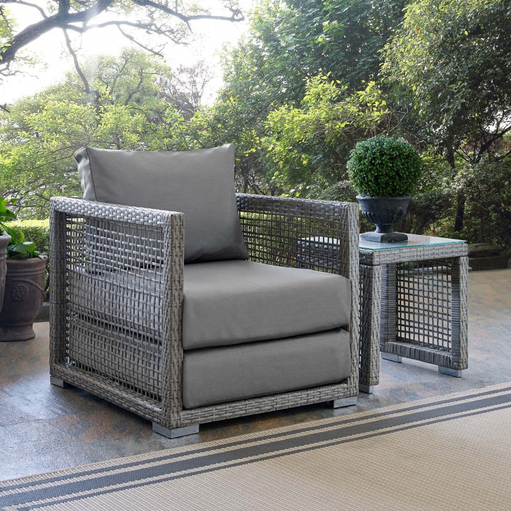 Aura Rattan Outdoor Patio Armchair, Black, EEI-2918-GRY-GRY
