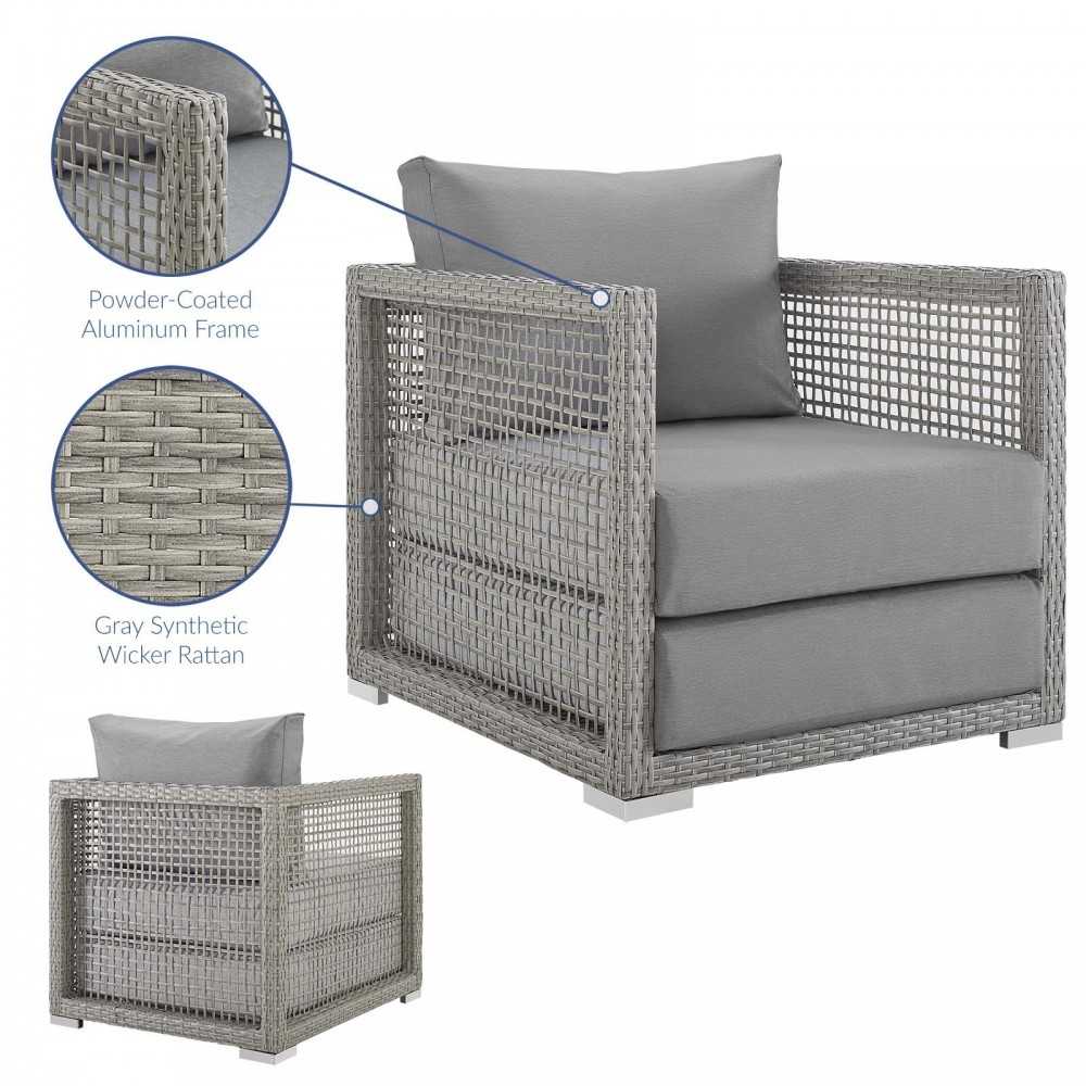 Aura Rattan Outdoor Patio Armchair, Black, EEI-2918-GRY-GRY