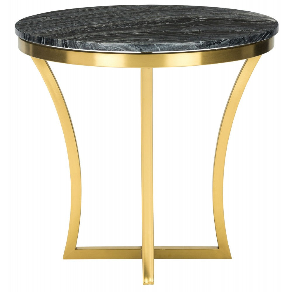 Aurora Black Wood Vein Stone Side Table, HGNA295