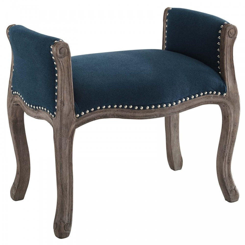 Avail Vintage French Upholstered Fabric Bench, Navy